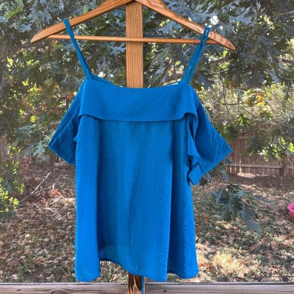 Anthropologie Maeve Turquoise Ruffled Lace Up Blouse Size M - Picture 1 of 10
